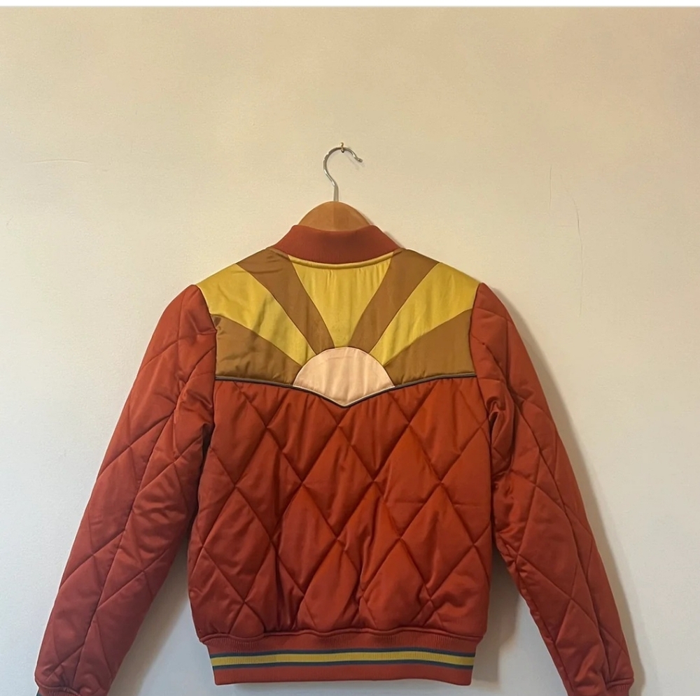 Rising Sun Quilted Jacket in Rust and Teal